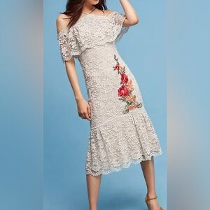 NWOT NICOLE MOLLER NEW YORK LACE FLORAL EMBROIDERY MIDI DRESS SIZE 2
